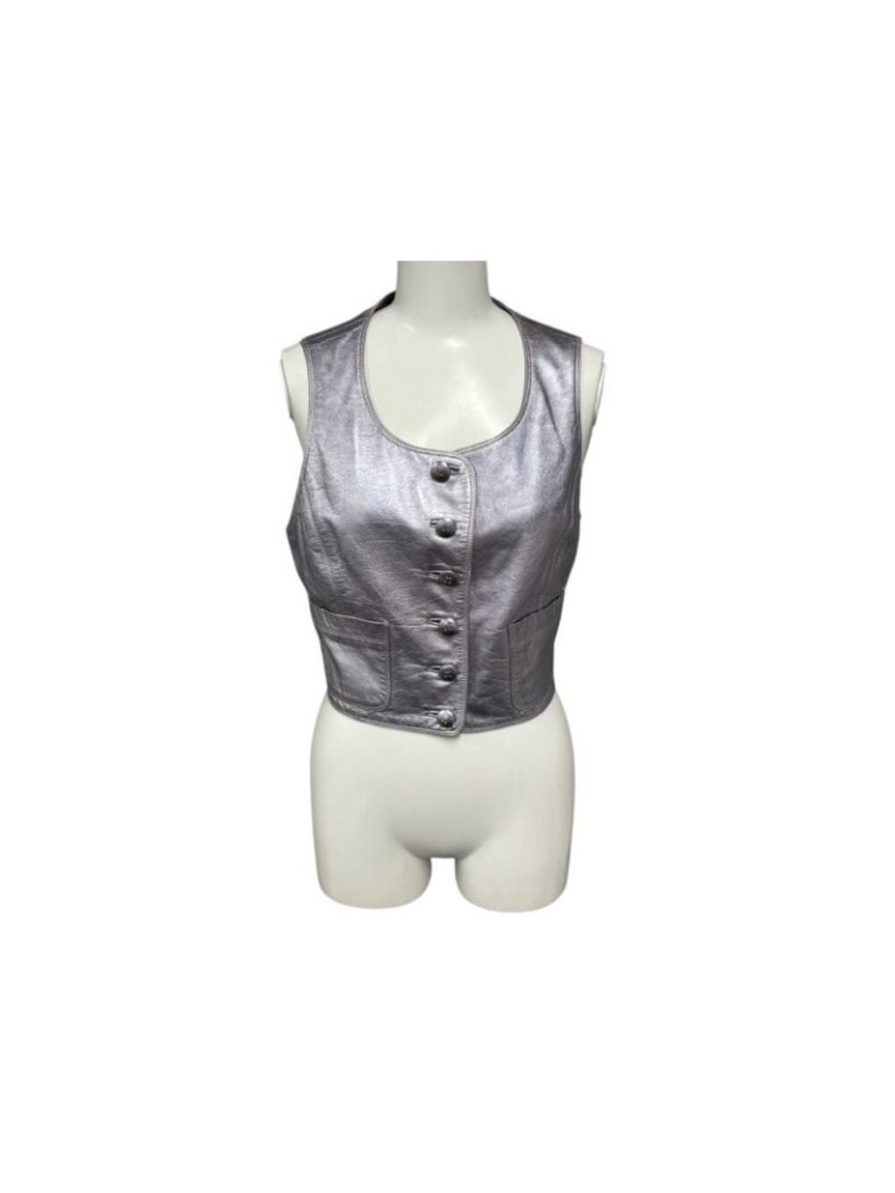 Chanel CC Logo Button Vest Spring Collection Lambskin Metallic Purple 38